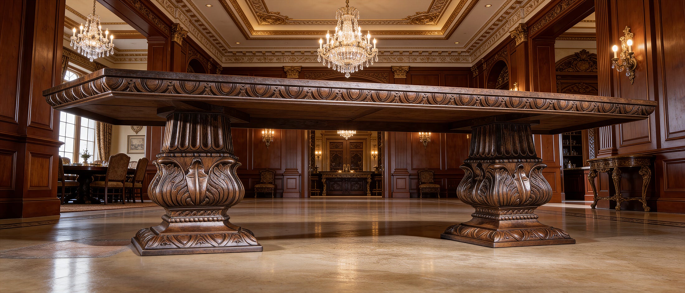 Western ranch dining scene featuring the Castilian Pedestal Dining Table