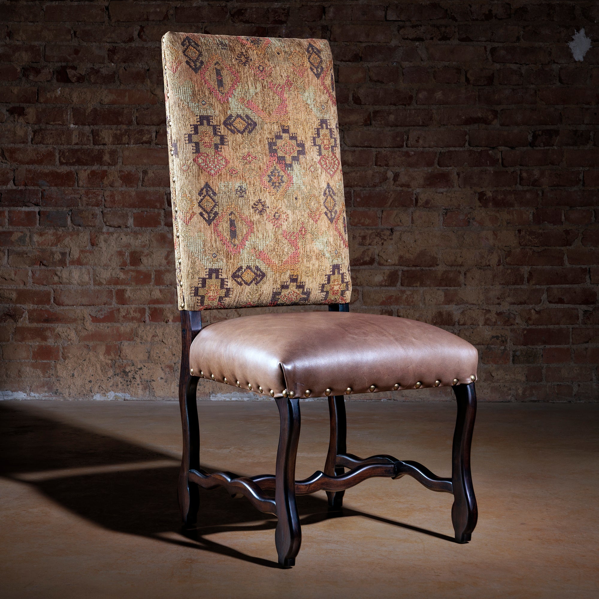Luxury Ranch Style Leather and Fabric Dining Chair