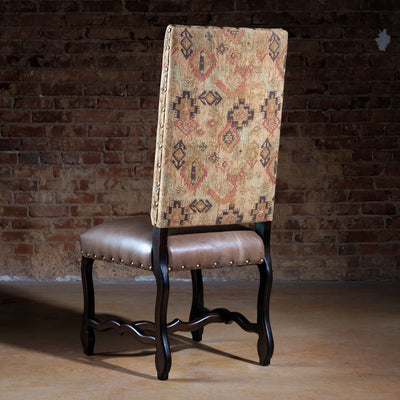 Luxury Ranch Style Leather and Fabric Dining Chair