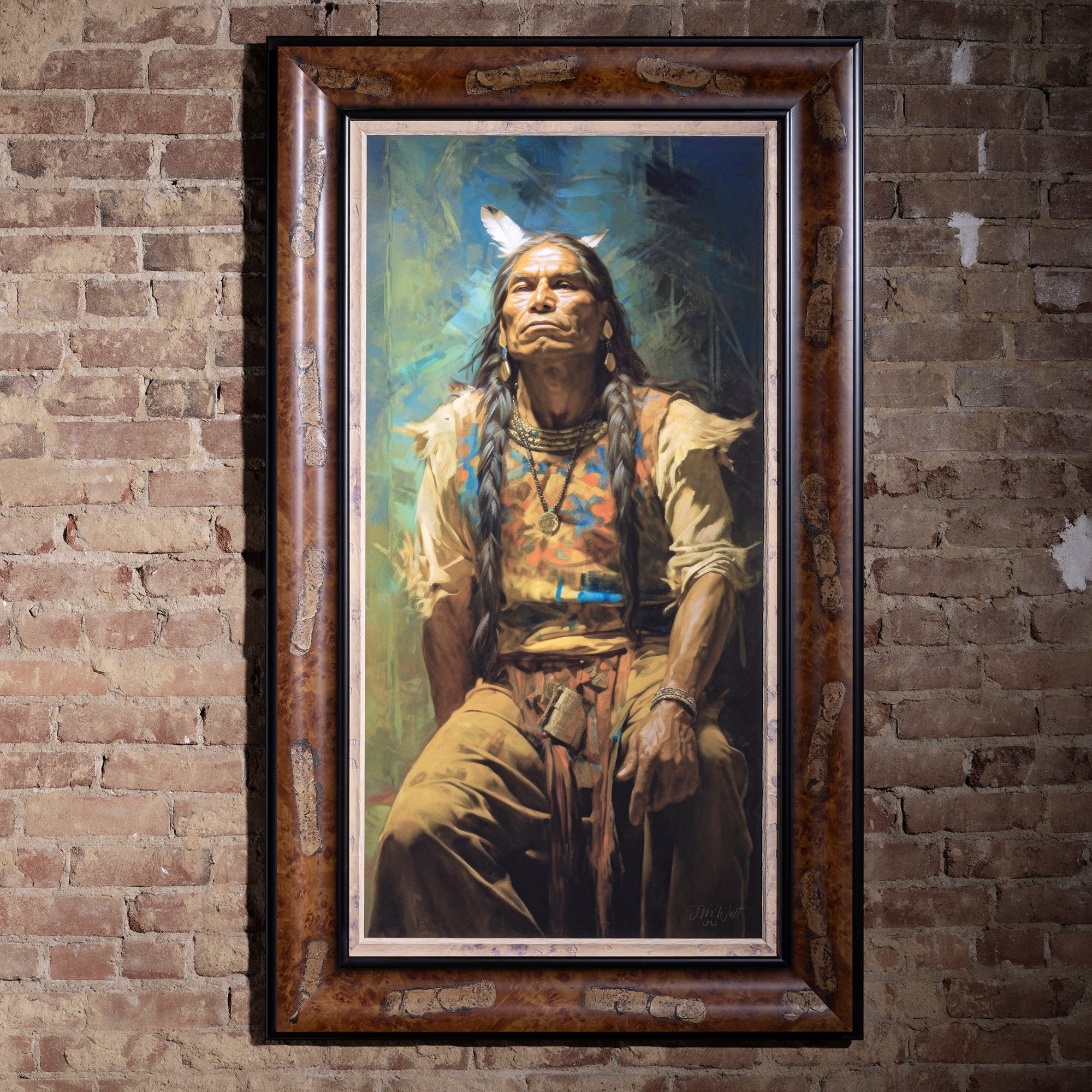 western oil painting portrait of indian by artist jm west