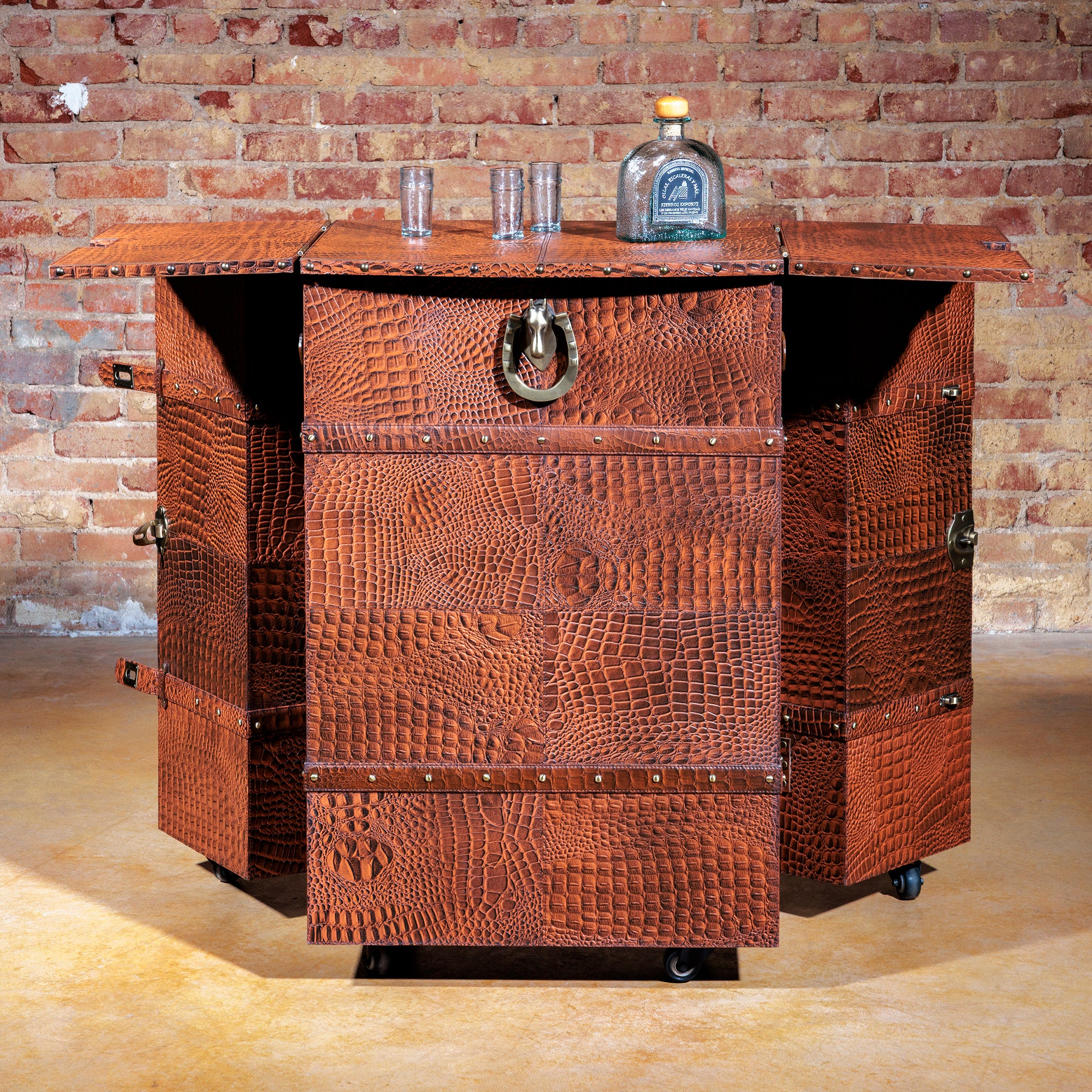upscale portable western bar cart