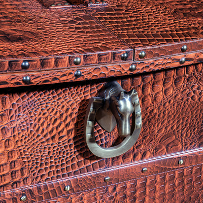 Western luxury bar cart with wine bottle storage and suede-lined cabinet detail