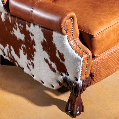 Detail view of the western leather cowhide recliner foot detail alt 2