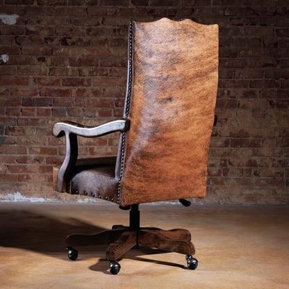 western leather desk chair with cowhide trim