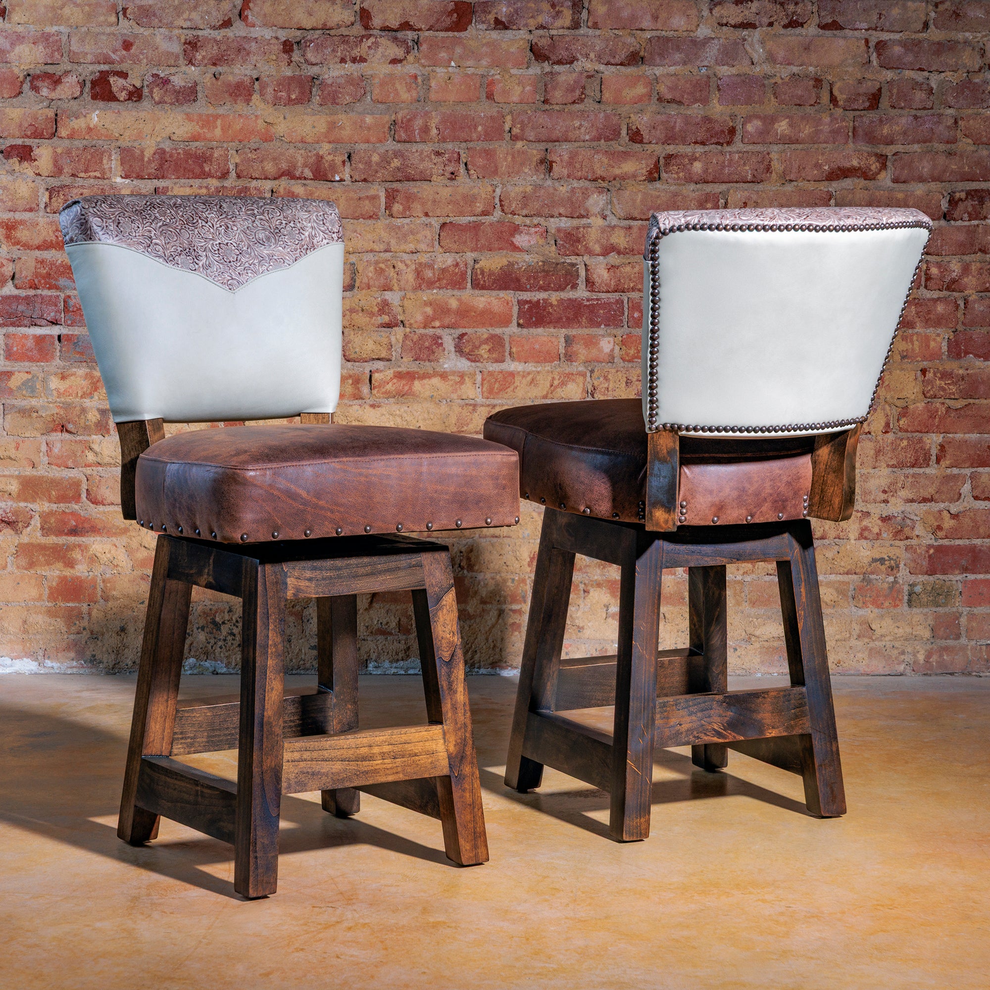 armless western leather bar stool