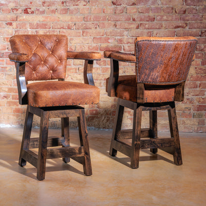 rustic rough cut leather bar stool