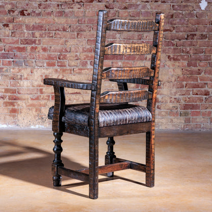 Back view of Legacy Ladderback Arm Chair in alder wood and leather