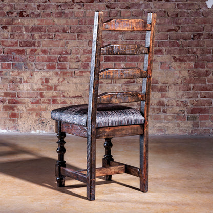 Back view of Legacy Ladderback Side Chair in reclaimed wood and leather