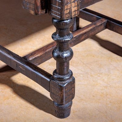 Turned reclaimed wood leg detail of Legacy Ladderback Side Chair