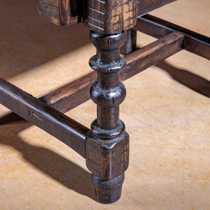 Turned reclaimed wood leg detail of Legacy Ladderback Side Chair