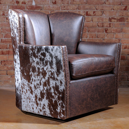 western wingback cowhide swivel chair